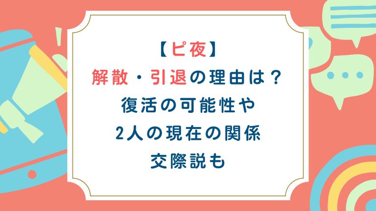 【ピ夜】解散・引退の理由は？復活の可能性や2人の現在の関係・交際説も
